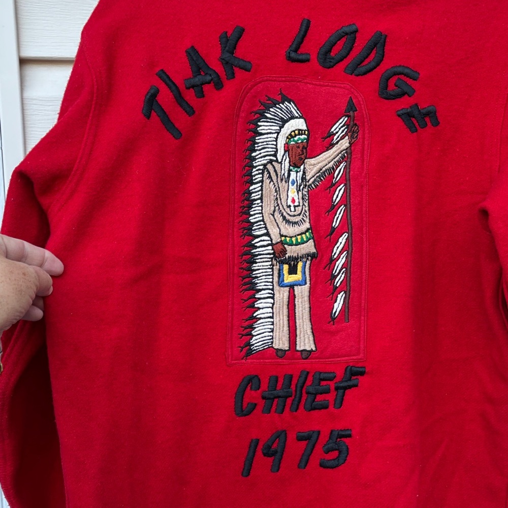 BOY SCOUTS OF AMERICA Red WOOL embroidered TIAK LODGE CHIEF 1975 Shirt Jacket-4